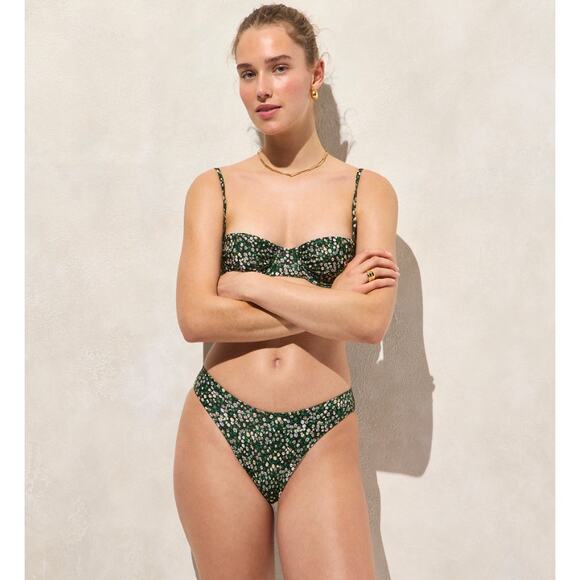 J.Crew Sunny Bikini Bottom WMNS L Green Black Floral Liberty Marguerite High-Cut - Picture 1 of 10